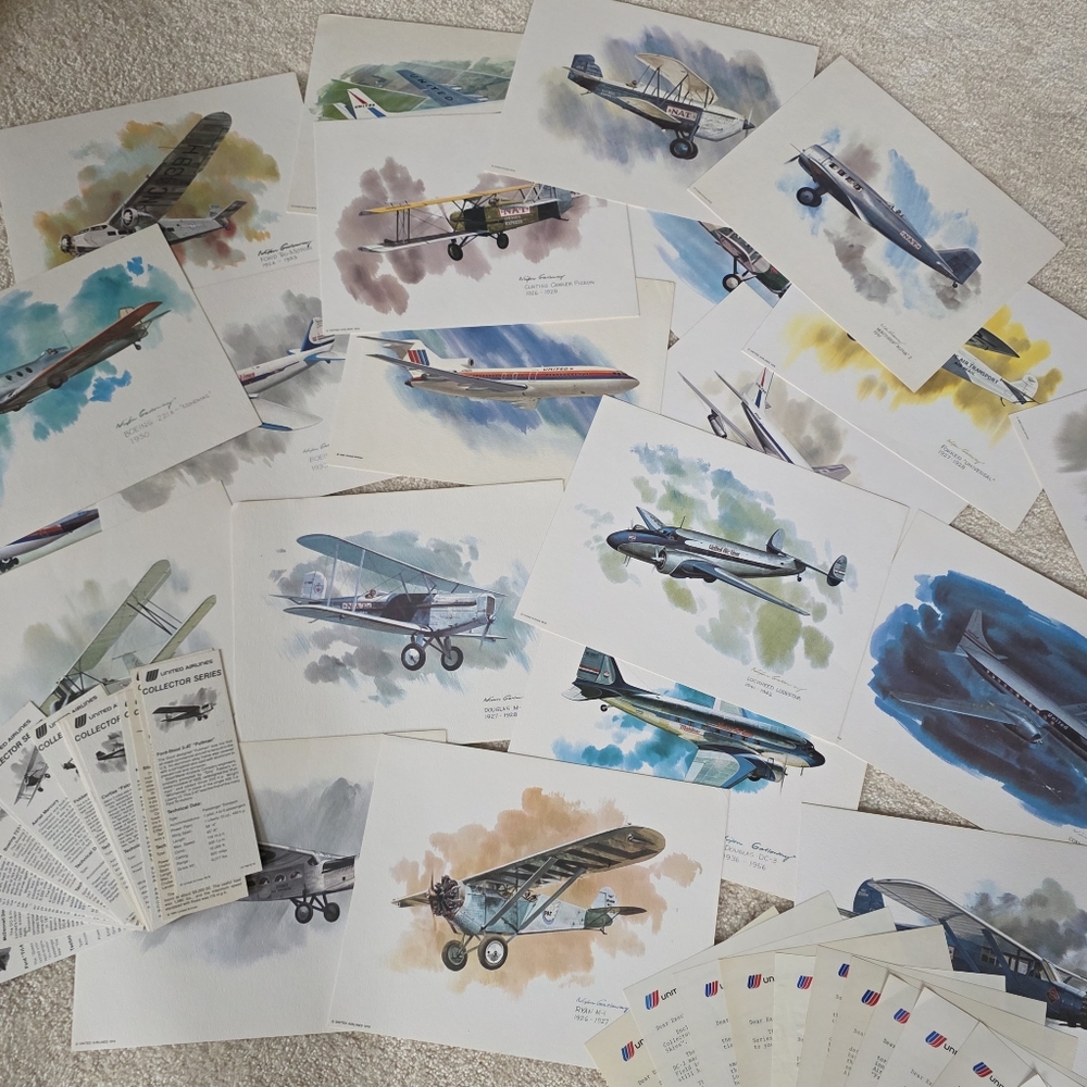 Lot Of 22 Vintage Aircraft Art Prints By Nixon Galloway United Airlines